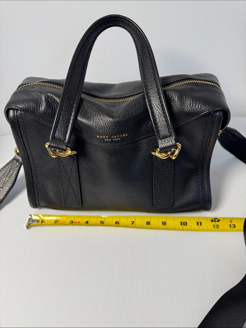 MARC JACOBS Wellington Black Pebbled Leather Satchel Crossbody Gold Hardware
